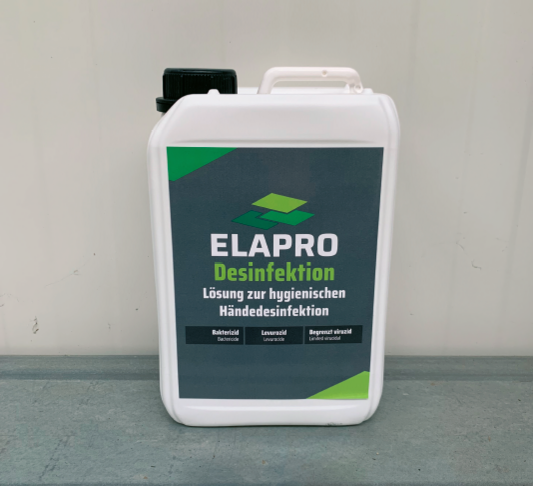 Ein Kanister des Desinfektionsmittels von ELAPRO